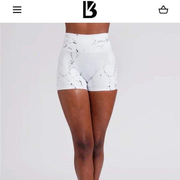 Buffbunny Collection Pants - BuffBunny White Marble High-Waist Athletic Shorts